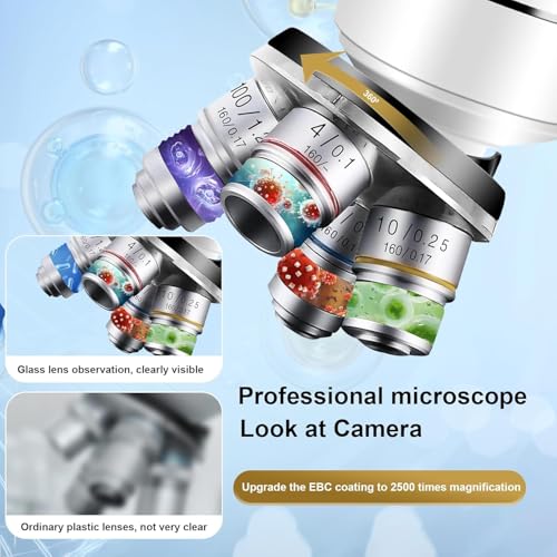 Microscópio trinocular 40X-5000X, microscópio para adultos, grau de laboratório com duplo estágio me
