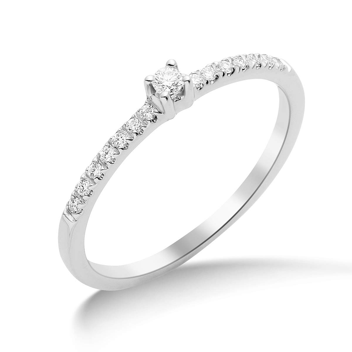 MIORE Anillo de compromiso para mujer de 0,12 quilates con diamantes de oro blanco de 18 quilates/750