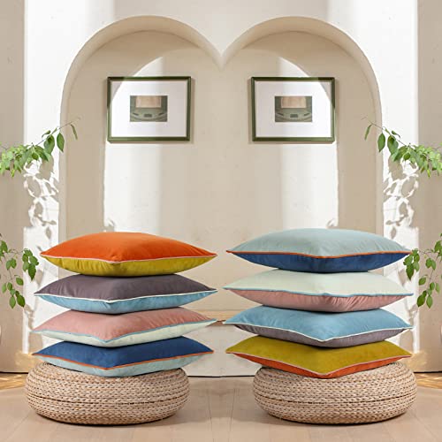 Btyrle Velvet Throw Pillow Covers 18X18 Inch Set Of 4 Decorative Velour Pillowcases Double-Colored Cushion Covers For Sofa Couch,Warm-Edge #TOP7