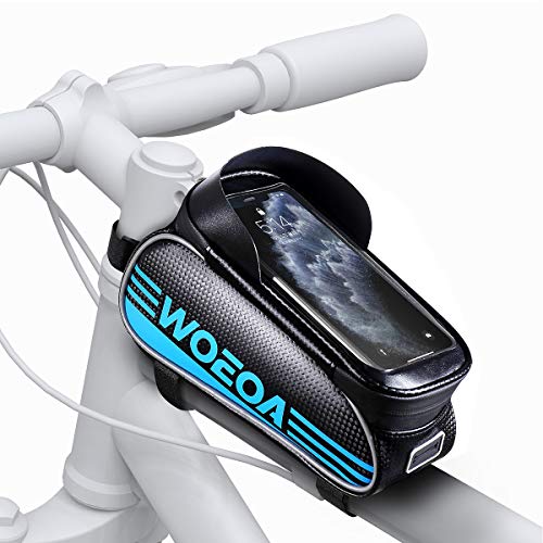WOEOA Bolsa Bicicleta Manillar para Ciclista Ciclismo, Bolsa Bici de Montaña con Soporte para Telefono Impermeables con Pantalla Táctil Enchufe para Auriculares para iPhone Samsung Note etc.(Azul)