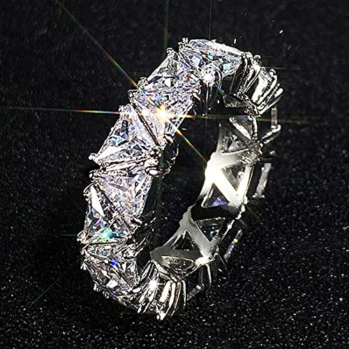Eternity Ring Wedding Bands18K White Gold Plated Row Emerald Cut Triangle Shape Wedding Diamond Band Rings (US Code 6)3