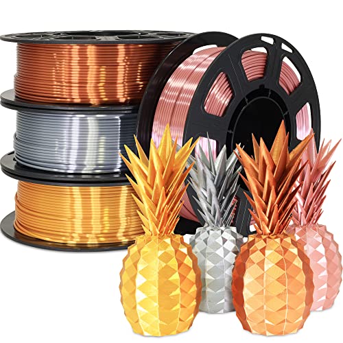 Image of 1.75mm Silk PLA Filament 4 Spools 1kg, Gold /Silver /Copper /Rose Gold | Shiny metallic finish. Each spool 250g. Widely fit for 3D printers and pens. Premium silk PLA filament for smooth printing