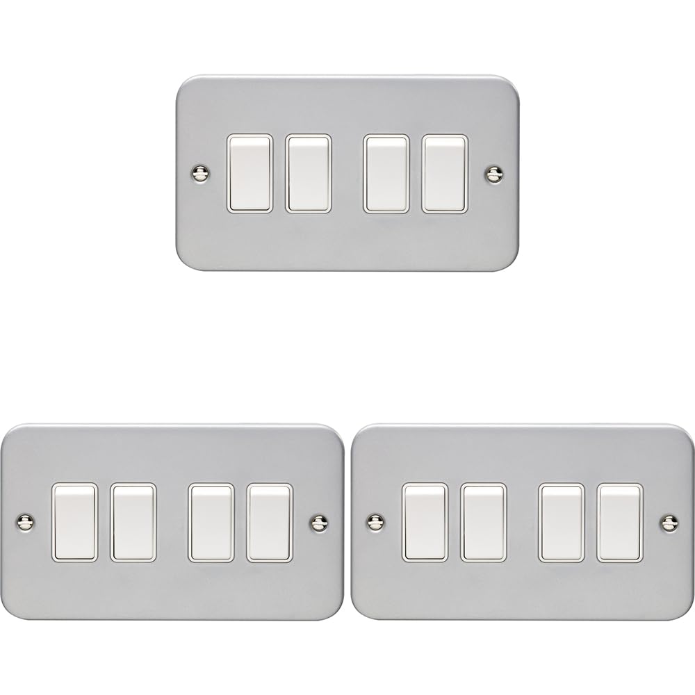 Vierfach-Lichtschalter, 2-Wege, 10 A, robuste Metallklemme, weiße Wippe, dekorative Küche, Wohnzimmer, Schlafzimmer, 3 Stück