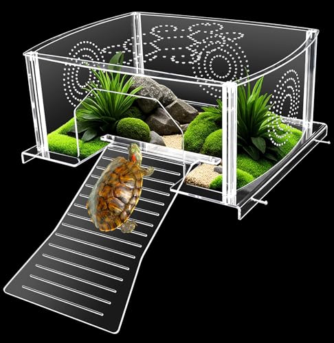 Turtle Topper Basking Platform Extra Large Turtles Sunbathing Ramp Dock Acrylic Resting Area Terrace for Aquatic Reptile Turtle 40B/75G Tank Accessories | Non-Slip Ramps | Saves 50% Space & Energy