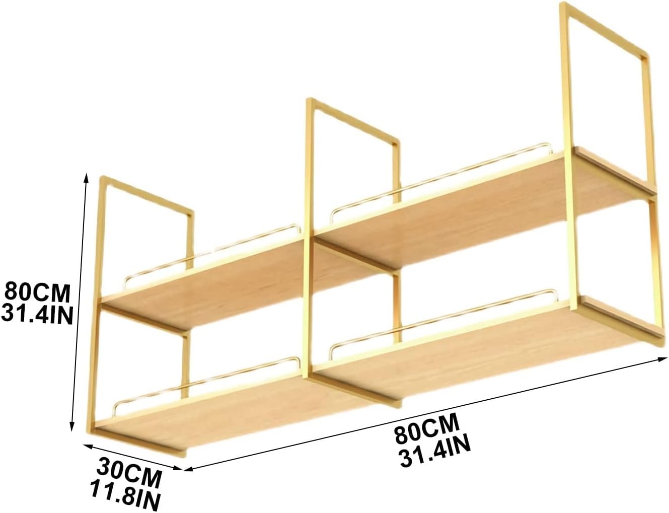 Hanging Plant Stand Indoor Ceiling Wine Rack with Floating Shelves Iron Solid Wood Display Stand for Bar Wine Glass 2nd Floor Ceiling Storage Shelves (80 * 30 * 80cm)