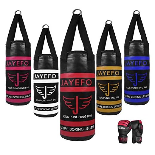 JAYEFO Kids Punching Bag Boxing Gloves Set for Children Boxing MMA Kickboxing Muay Thai Karate Punching Kick Ages 3-9 (Black/RED)