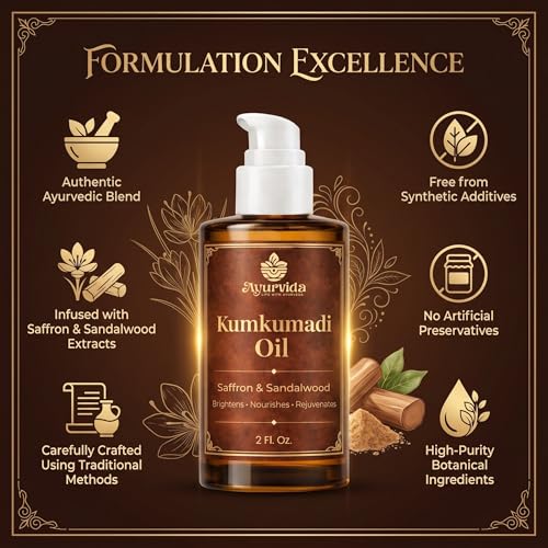 Image of Kumkumadi Face Oil | Ayurvedic Kumkumadi Tailam for Brightening, Dark Spots, Pigmentation & Anti-Aging | Ancient Ayurvedic Recipe - 60 ml