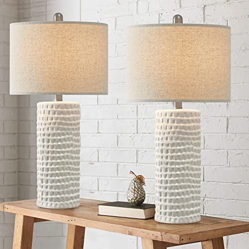 PORTRES 24.5" Modern Accent Ceramic Table Lamp Set of 2 for Bedroom White Desk Decor Bedside Lamps for Living Room Study Room Office Dorm Farmhouse Nightstand Lamp End Table Lamps - Image 3