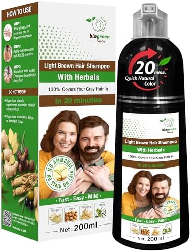 BIOGREEN ROOTS with Herbal Hair Dye Shampoo - Light Brown 2 bottles x 200ml