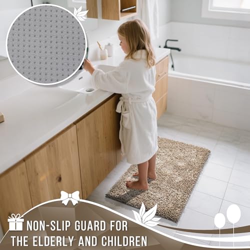 Image of Yimobra Long Bathroom Rugs Runner 70x24 Inch, Extra Thick Soft Absorbent Chenille Bath Mat, Non Slip Machine Washable, Quick Dry Bath Rugs for Bathroom Floor, Tub and Shower, Camel