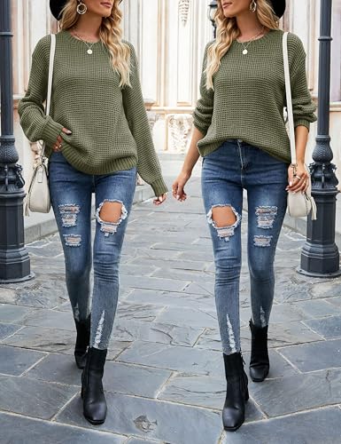 Image of MEROKEETY Women's Fall Long Sleeve Waffle Knit Oversized Sweater