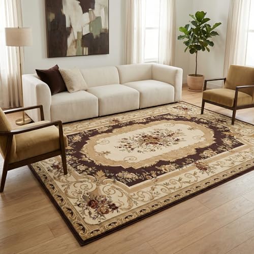 Unique Loom Versailles Collection Traditional Classic Floral Motif Area Rug (8' 0 x 10' 0 Rectangular, Brown/ Ivory)