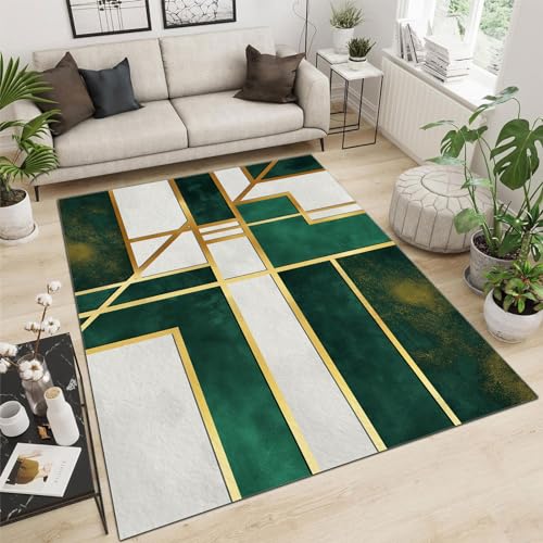 Tapis salon doux lignes dorées au design géométrique chic