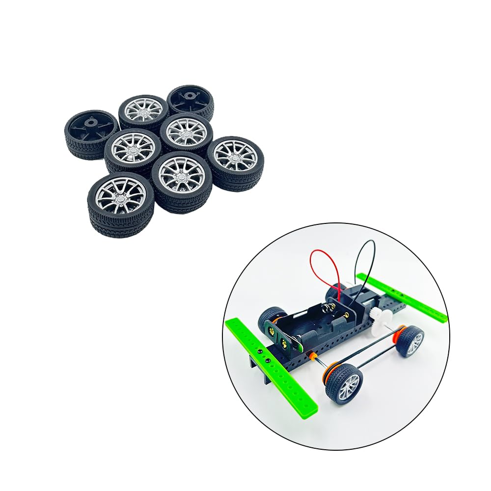 8PCS Toy Car Wheel RC Car Rubber Tire Wheel with Metal Shaft Axles for RC Car Truck DIY Model Toy Building Projects (2.5x25mm)