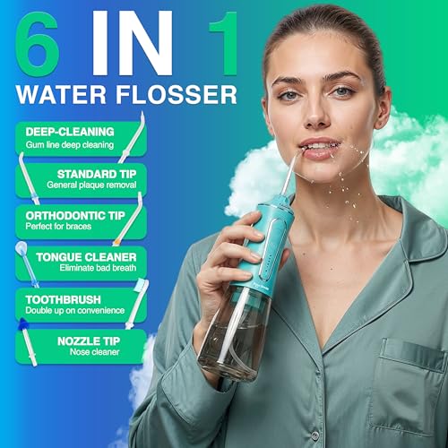 Image of Professional Water Flosser - Advanced Dental Care for a Healthier Mouth, Gum, and Teeth - IPX7 Waterproof Oral Irrigator | 7 Replacement Tips, Travel-Friendly, Rechargeable - Oral Hygiene (Green)