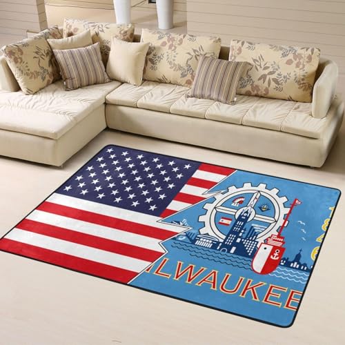 Milwaukee & America Flag Area Rug 63x48in Indoor Decor