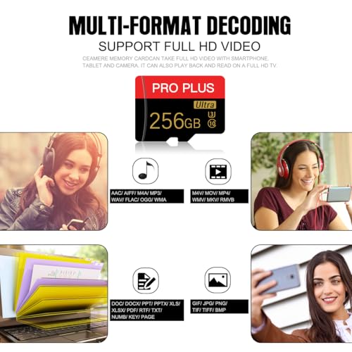 Image of Micro SD Memory Cards 256GB Micro SD Card with Adapter High Speed Mini SD Card 256GB TF Card Class 10 for Smartphone,Camera,Tablet and Drone