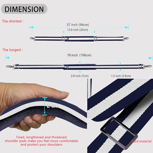 Image of ZINZ Shoulder Strap Universal Bag Strap - 78 inch Ultra-Thick Padded with Dual Balanced Adjustable Buckles for Briefcase, Travel, Sports, Laptop, Crossbody Bag,Stripes-BuWBu