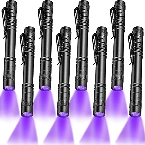 Honoson 8 Pieces UV Black Light Flashlight Small Blacklight Flashlights Pen Lights for Leak, Pet Urine, Hotel Inspection, Dry Stain and Dye Detector, 5.2 Inches Long