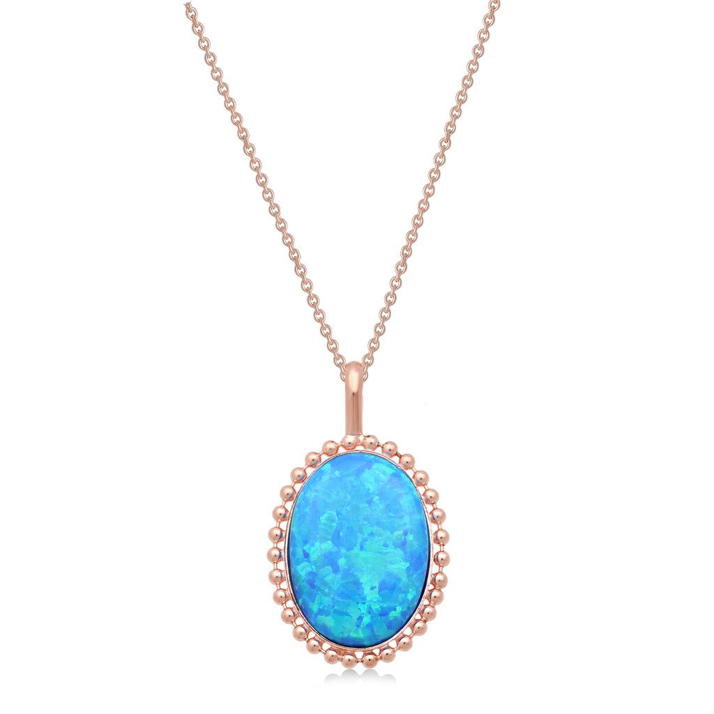 JeweliliSterling Silver Created Oval Opal Pendant Necklace, 18"