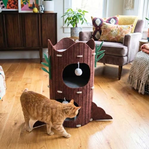 Image of Willow Cat Tree for Cats and Kittens - Felt Cat Tower Condo with Interactive Toys, Multi-Level Hideouts, Easy DIY Assembly, Stable Base Indoor Cat Furniture