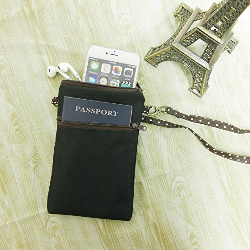 Image of Taianda Dual Zipper Women Cell Phone Crossbody Pouch Bag (Black)