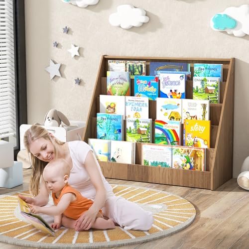 Image of HONEY JOY Kids Bookshelf, 5-Tier Wooden Toddler Bookcase, Children Book Rack & Magazine Display Shelf, Toy Storage Organizer, Book Shelf for Kids Rooms, Playroom, Nursery, Classroom (Natural)