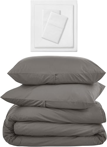 Nate Home mDesign by Nate Berkus 200TC 3-Piece Percale Duvet Cover 200TC 4-Piece Percale Sheet Set from mDesign - King Size - Dark Gray Duvet,
