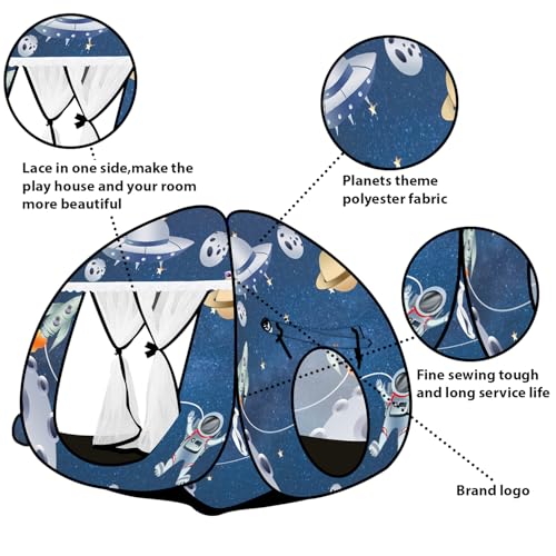 Image of Foldable Play Tent House Big Size for Girl Boys with Planet Theme Pop-Up Indoor & Outdoor Play House for Girls Boys| Multi Purpose Tent House with Fun Patterns Easy Setup & Portable (Planet Blue)