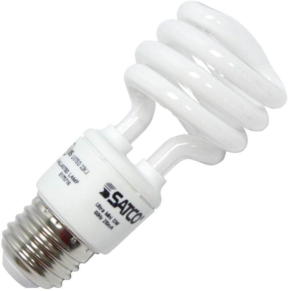 Satco S7411 13-Watt Medium Base T2 Mini Spiral, 2700K, 120V, Equivalent to 60-Watt Incandescent Lamp for Enclosed Fixtures