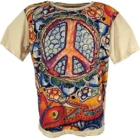 GURU-SHOP, Camiseta Espejo, Peace/Beige, Algodón, Tamaño:L,