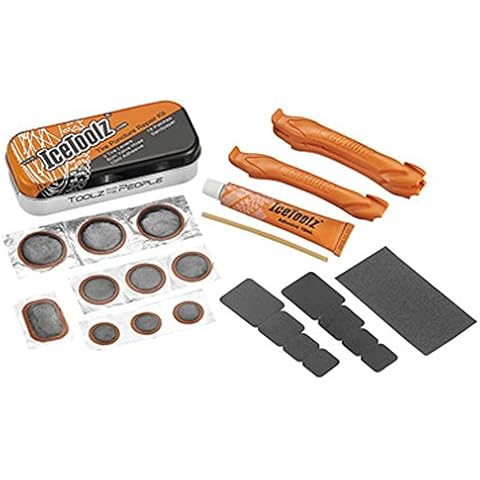 IceToolz Bicycle Tire Puncture Repair Kit | Patch Tool Road Emergency | Orange Tin Box Cover