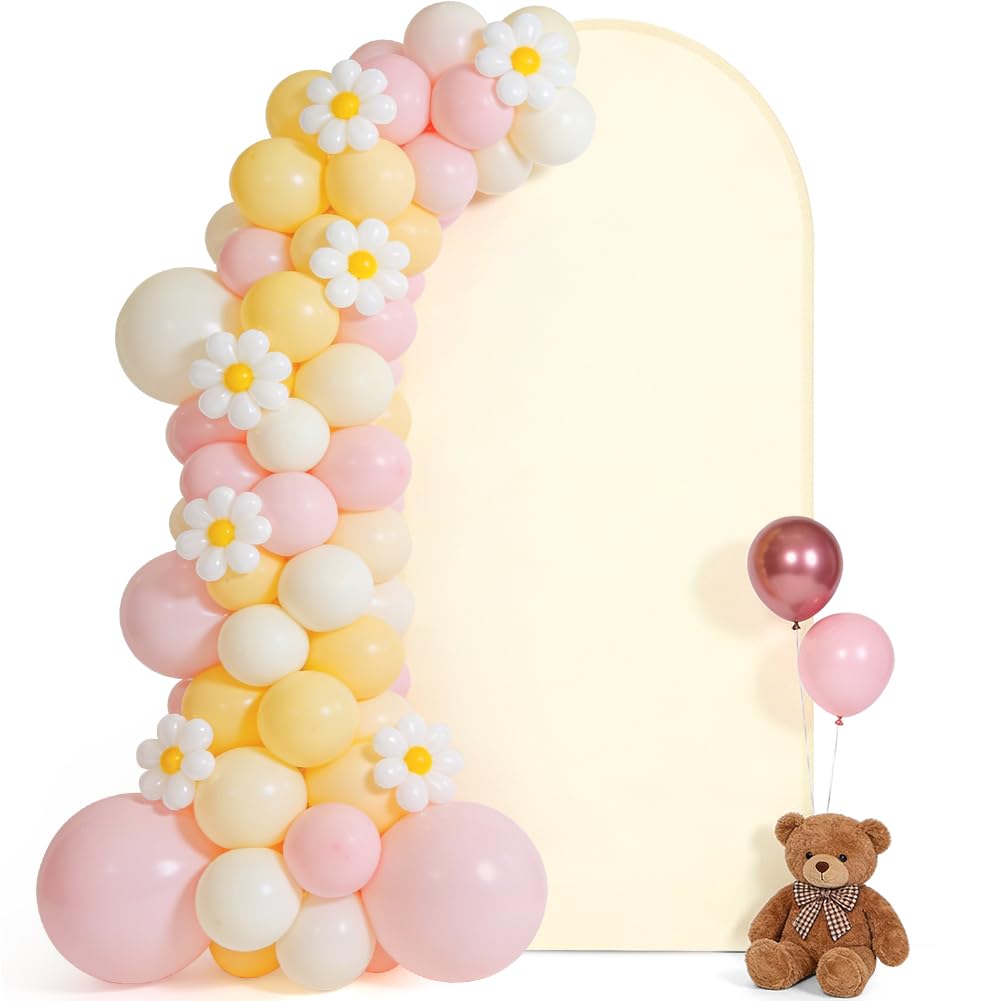 Alaoo Large Arch Wedding Backdrop, Spandex Archs Cover,Wedding Arch Cover Backdrops Excluding Arches and Other Decorative Accessories for Weddings, Ceremony, 220 * 120cm, Beige