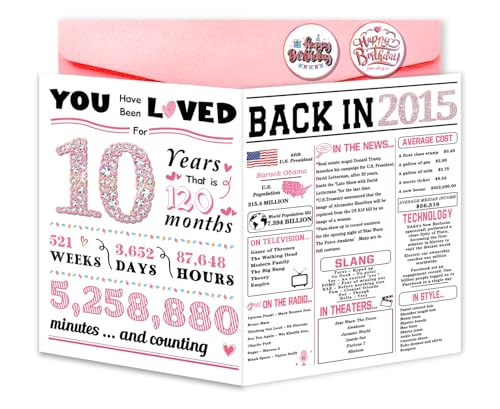 ATTLVV 10th Birthday Card, Funny 10th Birthday Decorations for Girls, Happy 10 Year Old Birthday Gift for Daughter,Great 10th Birthday Gifts Idea for Her