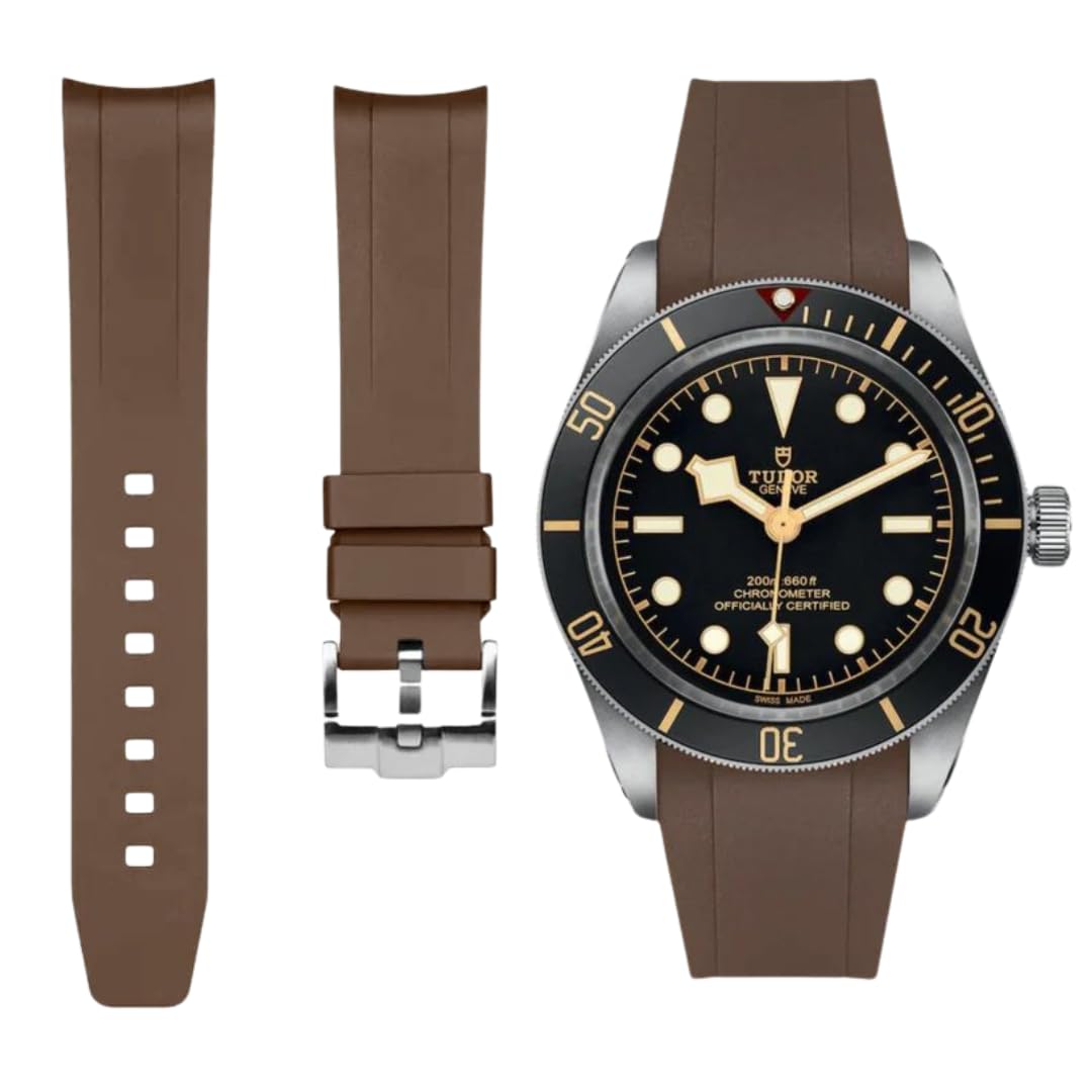 Correas de reloj de goma FKM con extremo curvado para Tudor Black Bay 58 y Ranger de 20 mm – Correas de repuesto integradas para BB58 GMT 39 mm – Compatible con M79030 M79950 M79012 M79018 M7939G