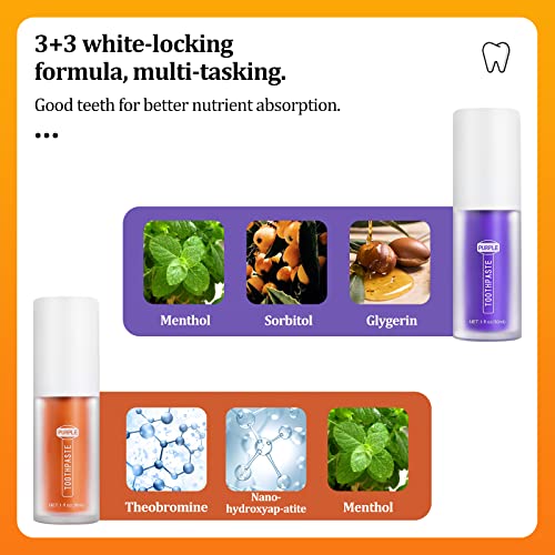 Purple Toothpaste, Purple Teeth Whitening, Tooth Stain Removal, Shampoo Toothpaste, Color Corrector, Gum Health (2Pcs) #TOP4