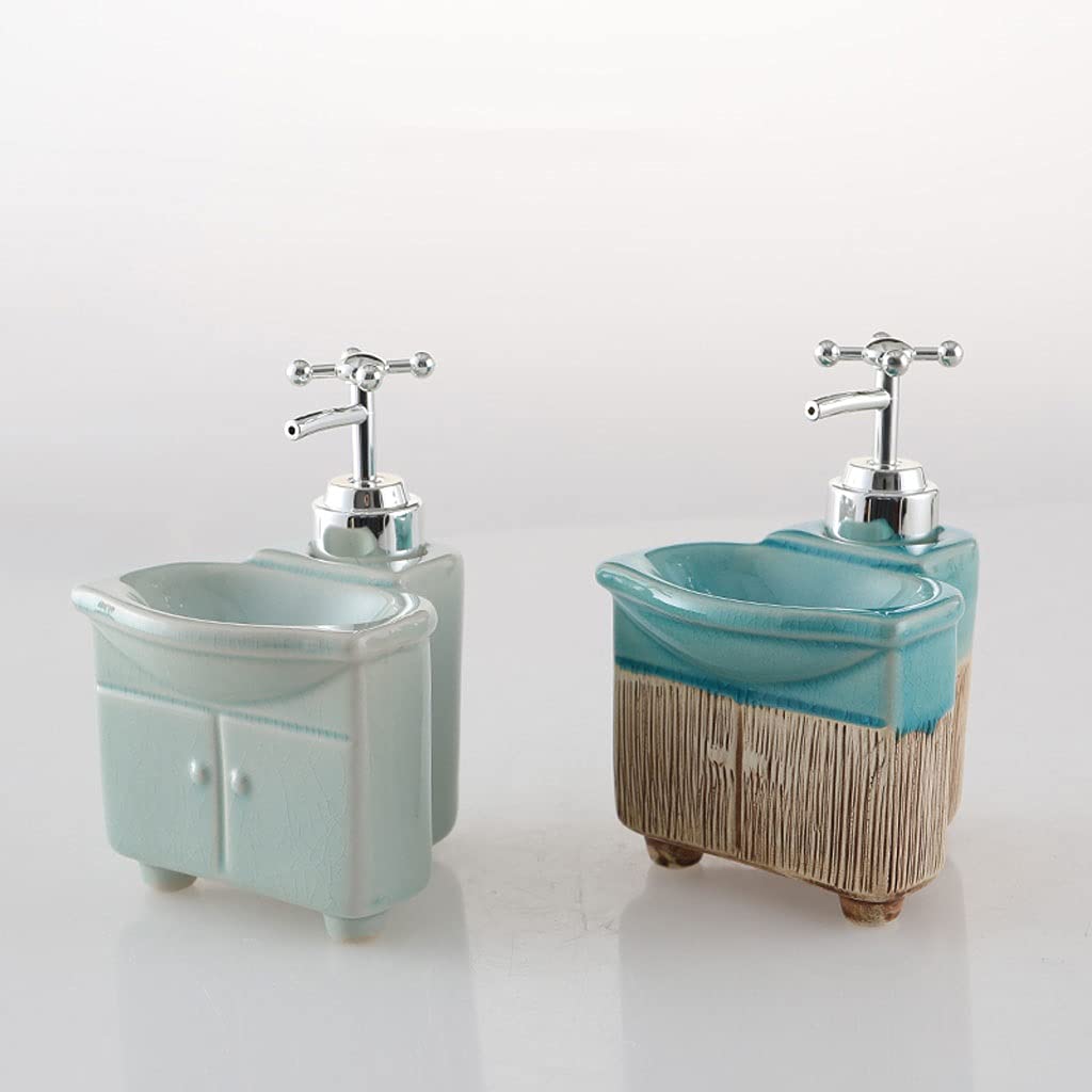 Dispensador de jabón, Botella de loción cerámica Recargable Ducha Cocina/baño(Brown)