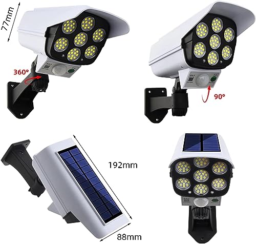 Image of MIRADH Outdoor Motion Sensor Solar Lights 2000 Lumens 77 LEDs Spotlight with Remote Controller IP66 Waterproof Wireless Dummy Decoy Fake Security Camera Light