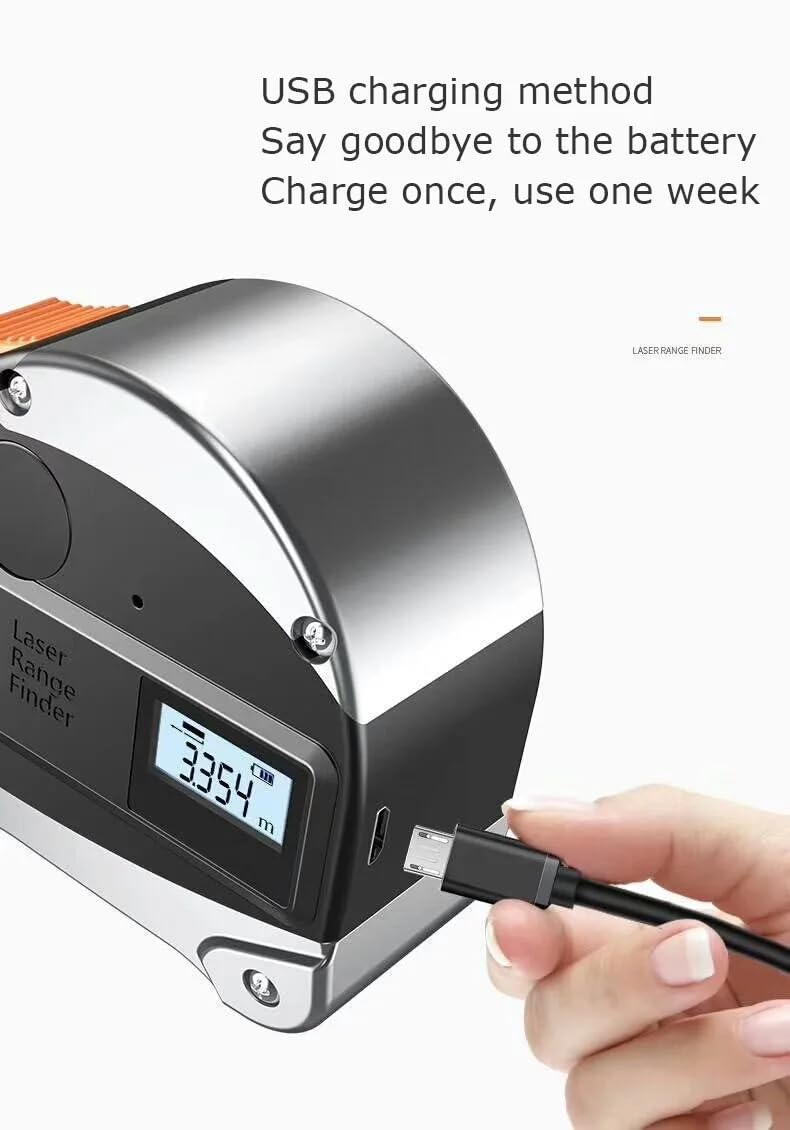 Cyfrowa taśma laserowa 2 w 1, 40 m, laserowa taśma pomiarowa z automatyczną blokadą 5 m, ładowana przez USB, cyfrowa taśma miernicza z laserem, wyświetlacz LCD, precyzyjne laserowe narzędzie pomiarowe