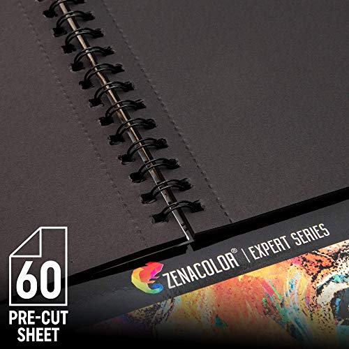 Black Sketchbook (Pack Of 2, 60 Sheets) 9X12” - Heavyweight Paper 150Gsm / 100 Lbs, Perfect For Graphite & Colored Pencils, Charcoal, Chalk, Pack Of 2 X Professional Black Drawing Paper Zenacolor #TOP5