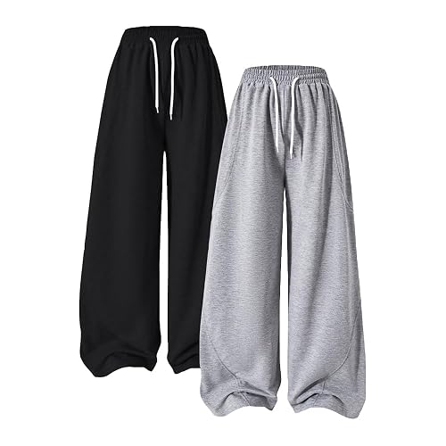 Nivne Tco Teen Girls 2pcs Sweatpants Set Loose Drawstring Waist Kids Casual Baggy Wide Leg Athletic Pants