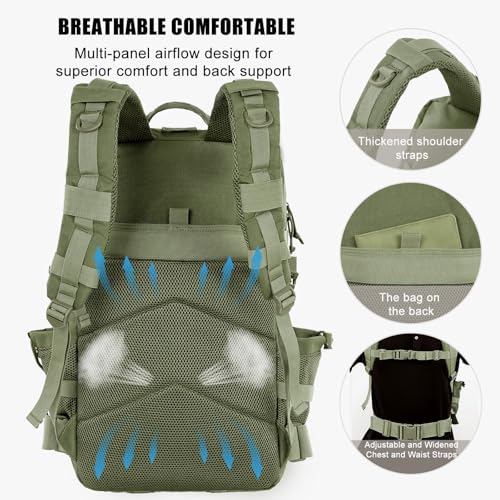Image of Military Tactical Backpack 25L Day Backpack for Men Molle Army 3 Days Assault Pack Bug Out Bag Water Resistant and Heavy Duty Hiking Treeking Rucksack - Dark Green
