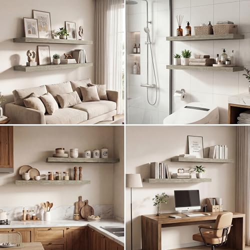 Image of Dreamland 30 Inches Floating Shelves for Wall, 9.3 inch Deep Long Floating Shelves Set of 2, Large Display & Storage Shelf, Wall Shelf for Bathroom Bedroom Living Room Kitchen Office, Grey