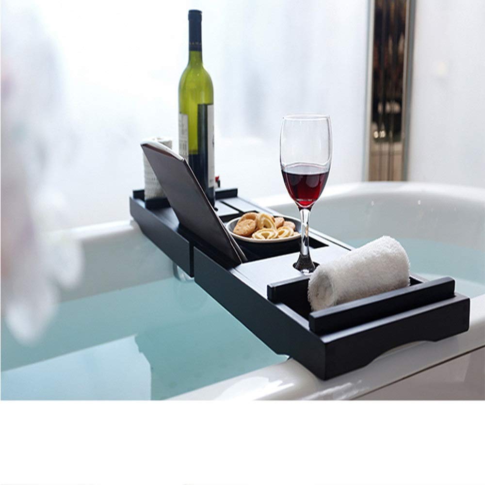Bandeja de bambú para bañera con estante extensible con soporte para libros, tableta, teléfono celular, soporte para copas de vino, bandeja de bañera con lados extensibles