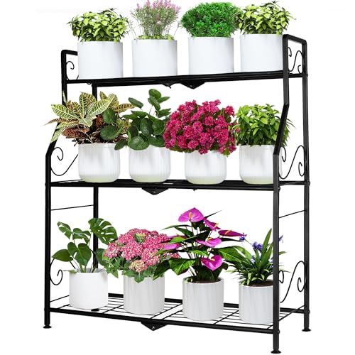 SERdeerCH Metall-Blumenleiter 3-stufig (Pflanzenständer) – für Balkon, Garten & Wohnung Stabile Blumentreppe Mehrfunktional praktisch und leicht Stabile Eisenkonstruktion