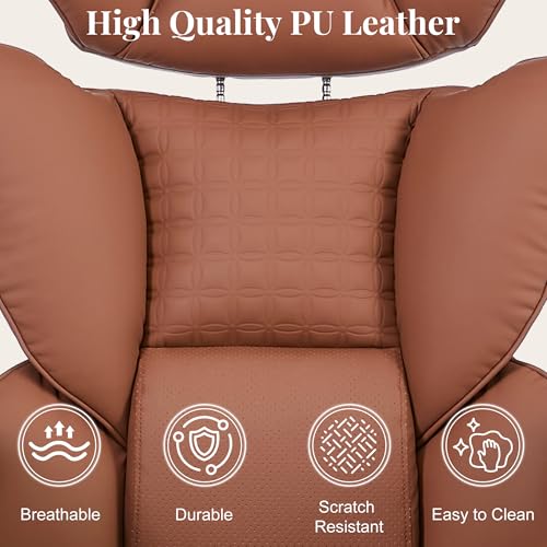Image of Big and Tall Office Chair 400 LBS, Scratch-Resistant PU Leather Executive Ergonomic Desk Chair with Footrest, Lumbar Support, Wide Reclining Computer Seat for Home Office, Brown