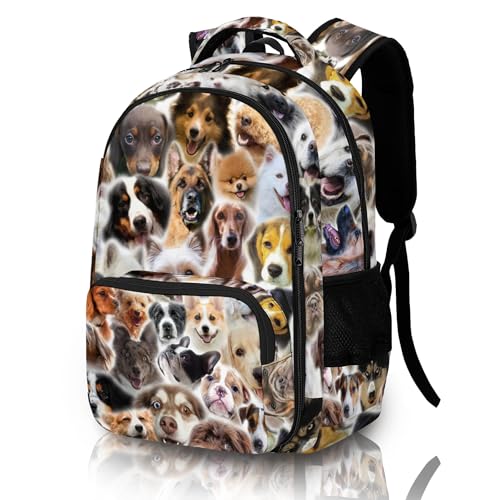 ZZRIUP Cute Dogs Backpack for Kids Boys Girls, Funny Dog Backpack for School Outdoor Travel 16.5inch