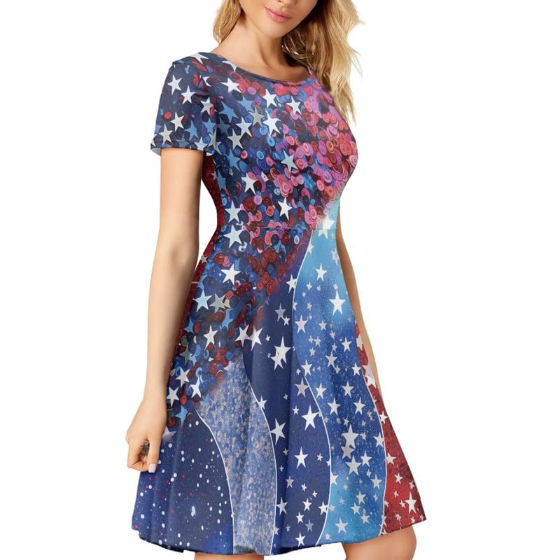 Image of Irisjudy T Shirt Dress for Women Short Sleeve Girls Short Sleeve Dress Plus Size, O Neck Knee Length Midi Dress for Ladies