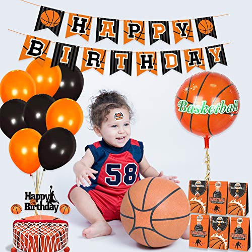 Basketball Party Decorations Birthday Party Supplies 95Pcs - Happy Birthday Banner "Party!" Foil Balloons Basketball Hoop Stickers Basketball Foil Balloons Black/Orange Latex Balloons Door Sign Stickers Cupcake Toppers Cake Topper Birthday Decorations For Boys Girls Kids Teenagers Men #TOP4