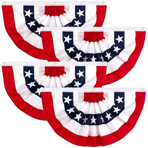 Augshy 4Pcs 4th of July Bunting Fan Flags, Red White Blue Pleated Banner